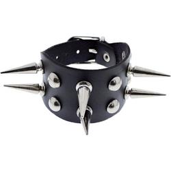 Zacs Alter Ego Polsband 2 Row Spike Studded PU Faux Leather Bracelet Zwart